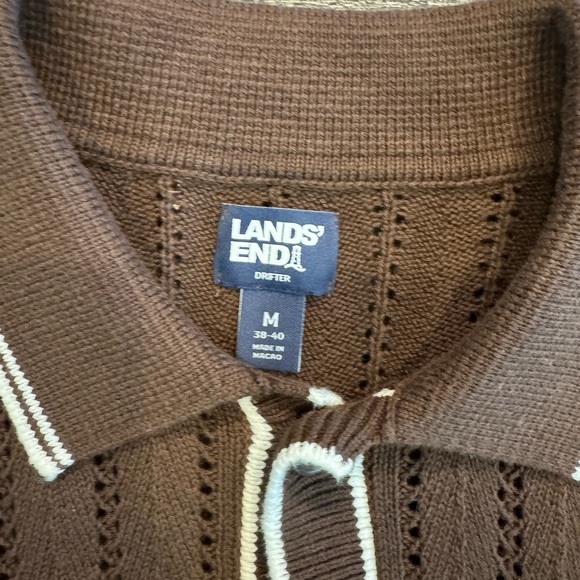 Lands End Knit Polo Cardigan Sweater Mens Medium - Picture 2 of 4